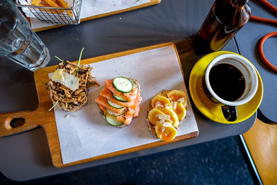 High angle view of food on table