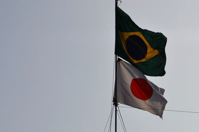 Low angle view of flag against sky