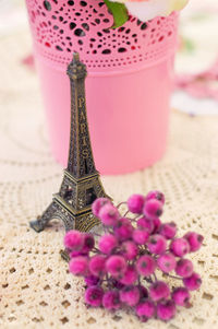 Close-up of pink flower on table