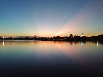 Scenic view of lake against sky during sunset