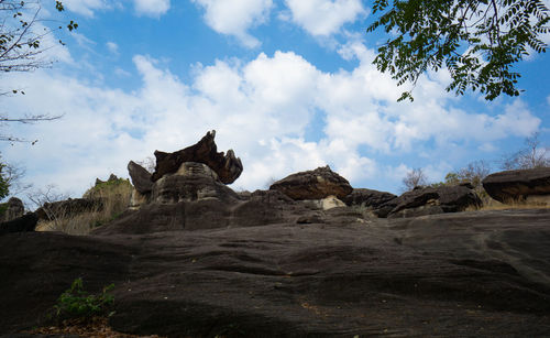 Rock formations on landscape against sky