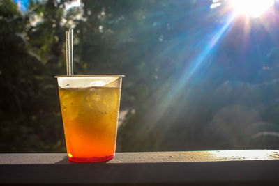 Close-up of drink against sky