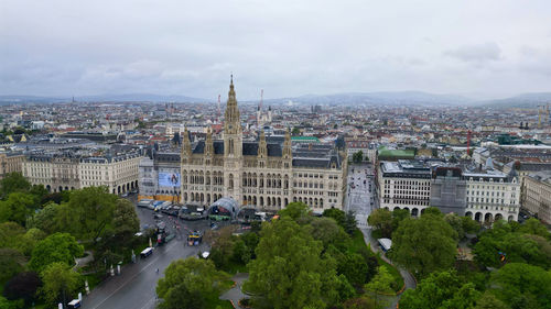 High angle view of buildings in city