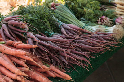 Close-up of various vegetables for sale in market