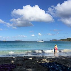 Rear view of woman standing on beach