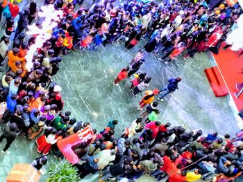 High angle view of crowd in market