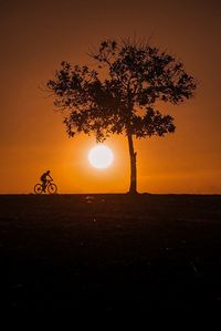 Silhouette tree on field against sky during sunset