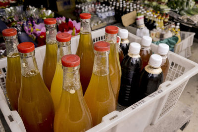 Various bottles on table