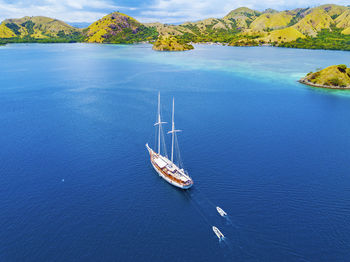 High angle view of boat in sea