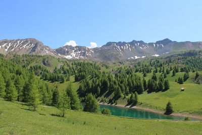 Scenic view of mountains against clear sky