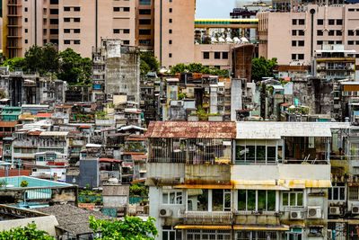 High angle view of buildings in city