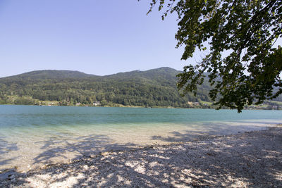 Scenic view of lake against clear sky