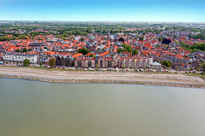 High angle view of townscape against sky