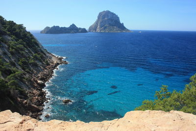 Scenic view of sea against clear sky