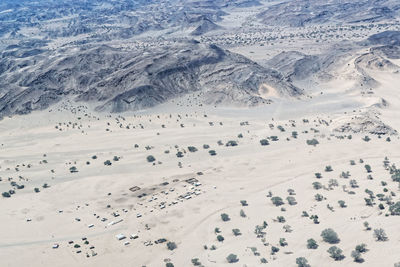 High angle view of snow covered land