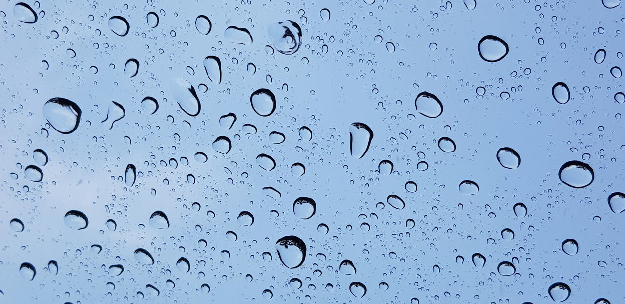 drop, water, wet, window, rain, no people, close-up, transparent, glass, backgrounds, full frame, nature, black and white, indoors, raindrop, pattern, purity, blue, abstract, freshness, sky, monochrome