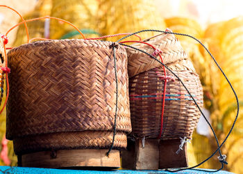 Close-up of wicker basket