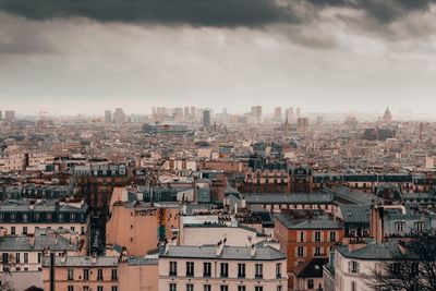 High angle shot of townscape against sky