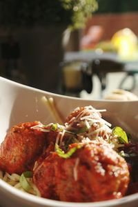 Close-up of served food on table