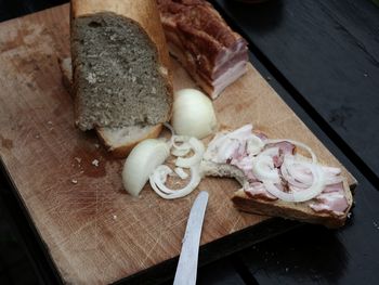 High angle view of food on cutting board