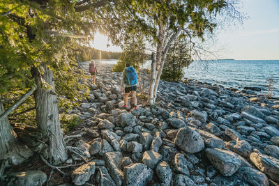 Hiking into sunset at bruce peninsula
