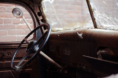 Interior of abandoned vintage car