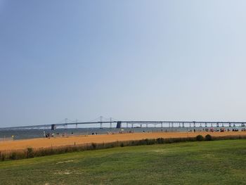 Scenic view of field against clear sky