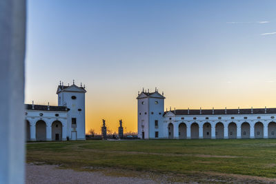 Sunset between the columns. ancient residence of the doge of venice. udine. italy