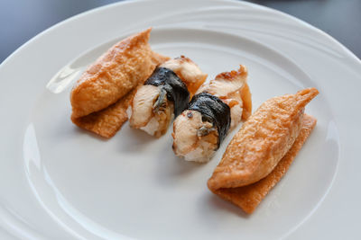 High angle view of japanese food served on table