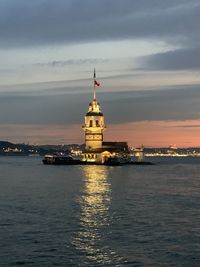 Lighthouse in sea against sky