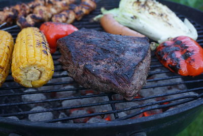 Close-up of food grilling on barbecue