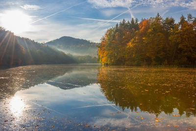 Scenic view of lake against sky during autumn