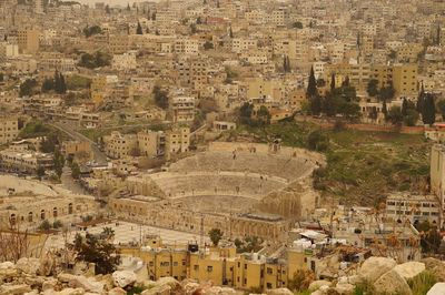 High angle view of buildings in town