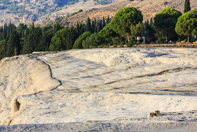 Panoramic view of travertine terraces