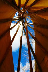 Low angle view of built structure against blue sky