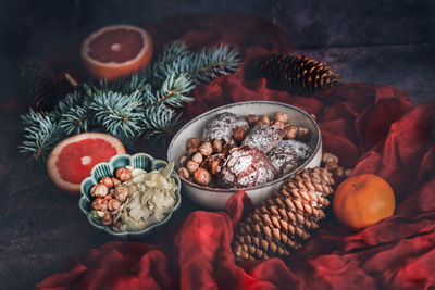 High angle view of food on table