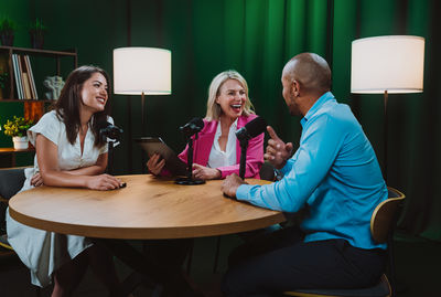 Female students working on table