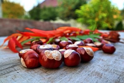 Close-up of fruits on table