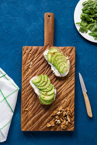 High angle view of food on cutting board