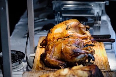 Close-up of turkey meat on barbecue grill