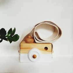 Directly above shot of bread on table against white background