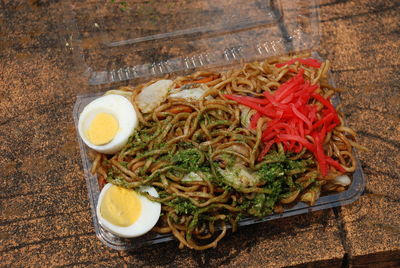 High angle view of meal on table