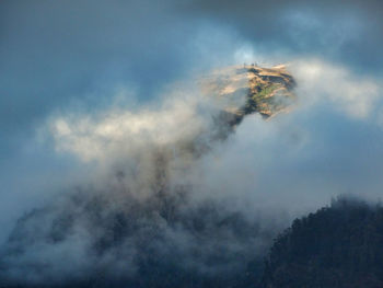 Panoramic view of clouds and mountain.