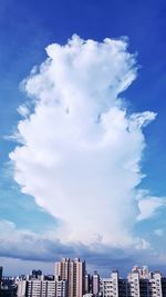 Low angle view of city against cloudy sky