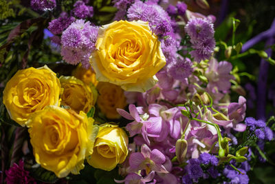 High angle view of rose bouquet