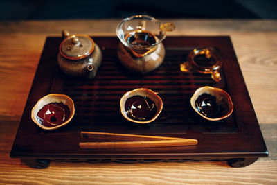 High angle view of food on table