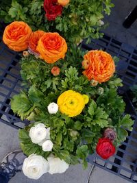 High angle view of rose bouquet