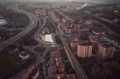 High angle view of elevated road amidst buildings in city