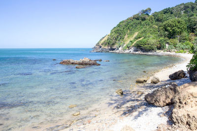 Scenic view of sea against clear sky