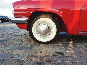 Close-up of red vintage car